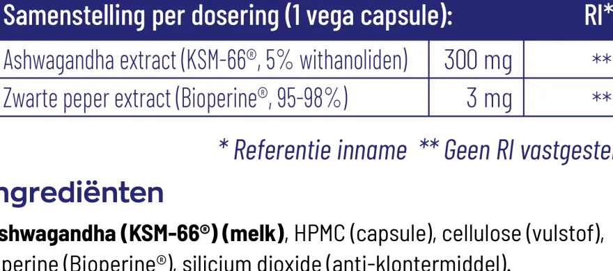 Vitakruid Ashwagandha 5% Withanoliden KSM-66® & Bioperine® (60 vega capsules)