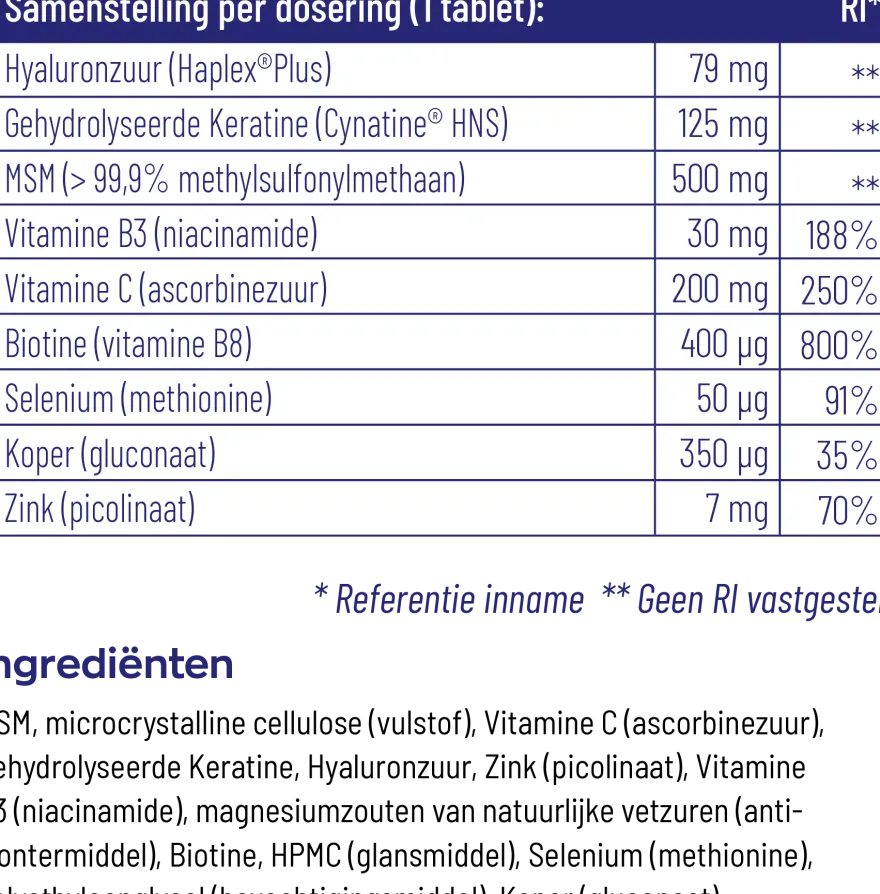 Vitakruid Beautycomplex met Keratine Hyaluronzuur & Biotine (60 tabletten)