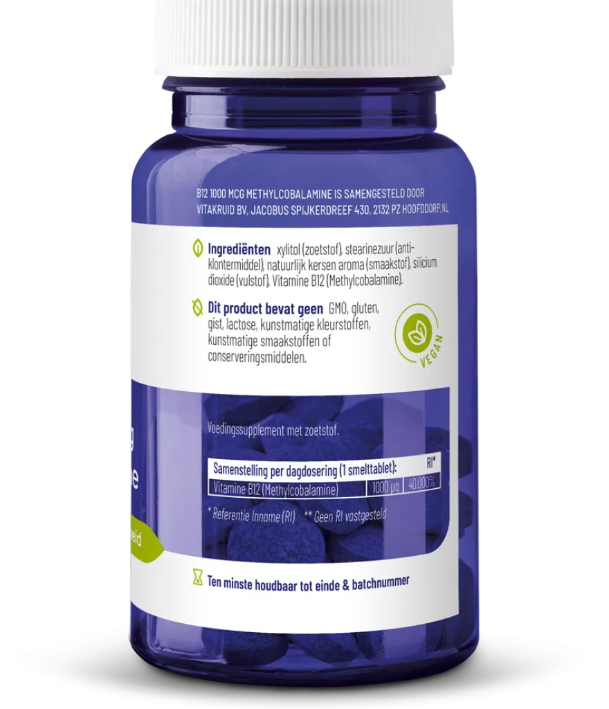 Vitakruid B12 1000 mcg Actief Methylcobalamine Vitamine (180 stuks)