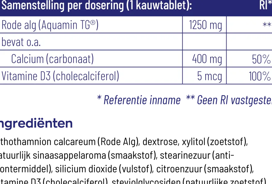 Vitakruid Calcium 400 & D3 uit Duurzame Rode Alg Aquamin TG® (90 kauwtabletten)