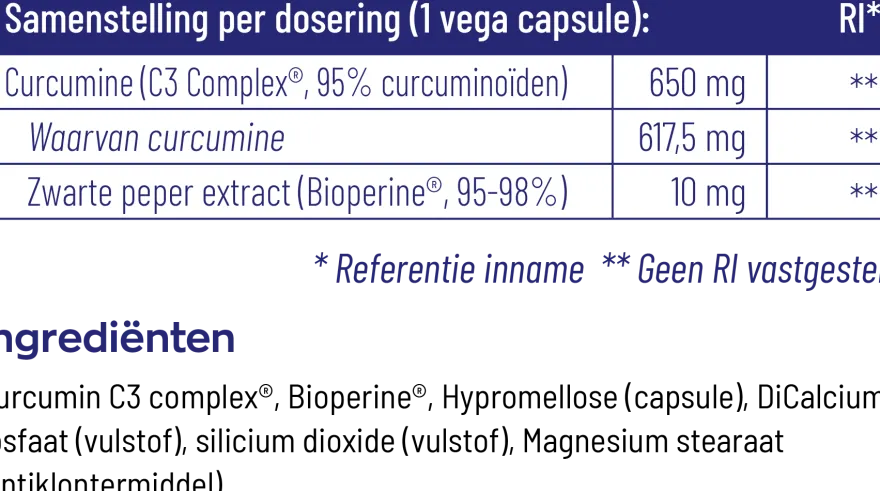 Vitakruid Curcuma C3-2X (95% Curcuminoïden) met Bioperine® 120 (120 vega capsules)