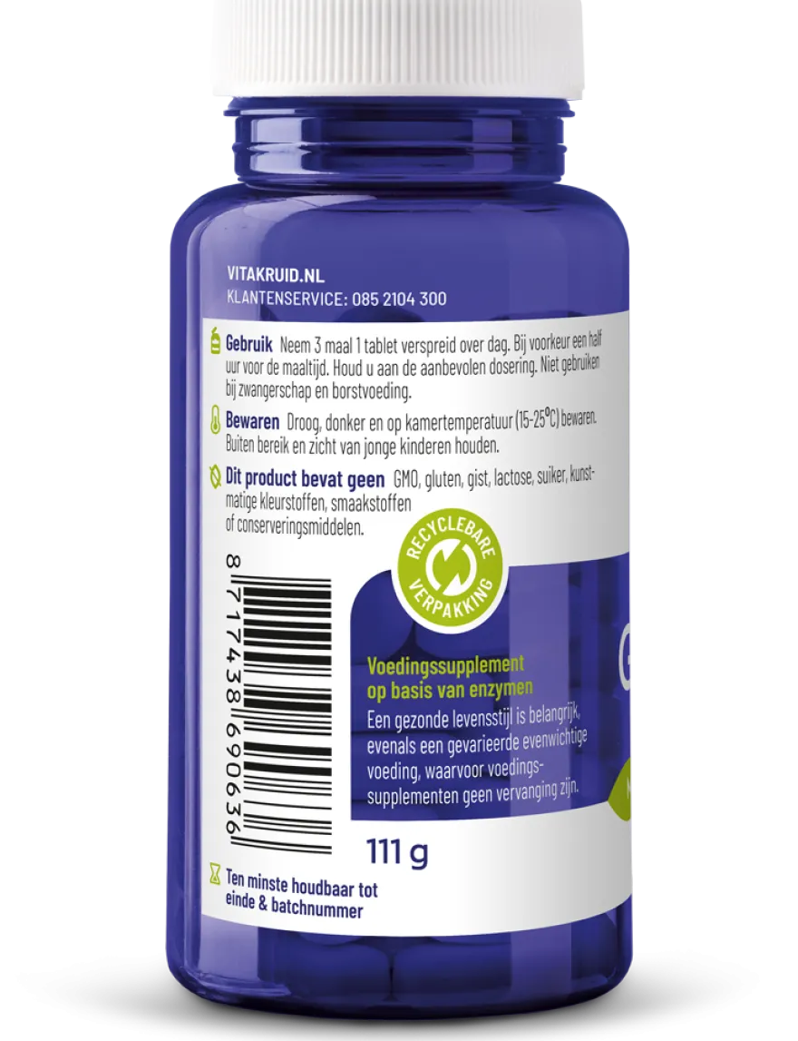 Vitakruid Glutazyme Spijsverteringsenzymen en L-Glutamine (90 tabletten)