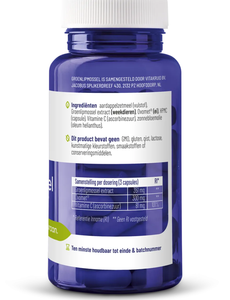 Vitakruid Groenlipmossel Extract & Ovomet Eierschaalmembraam (90 vega capsules)