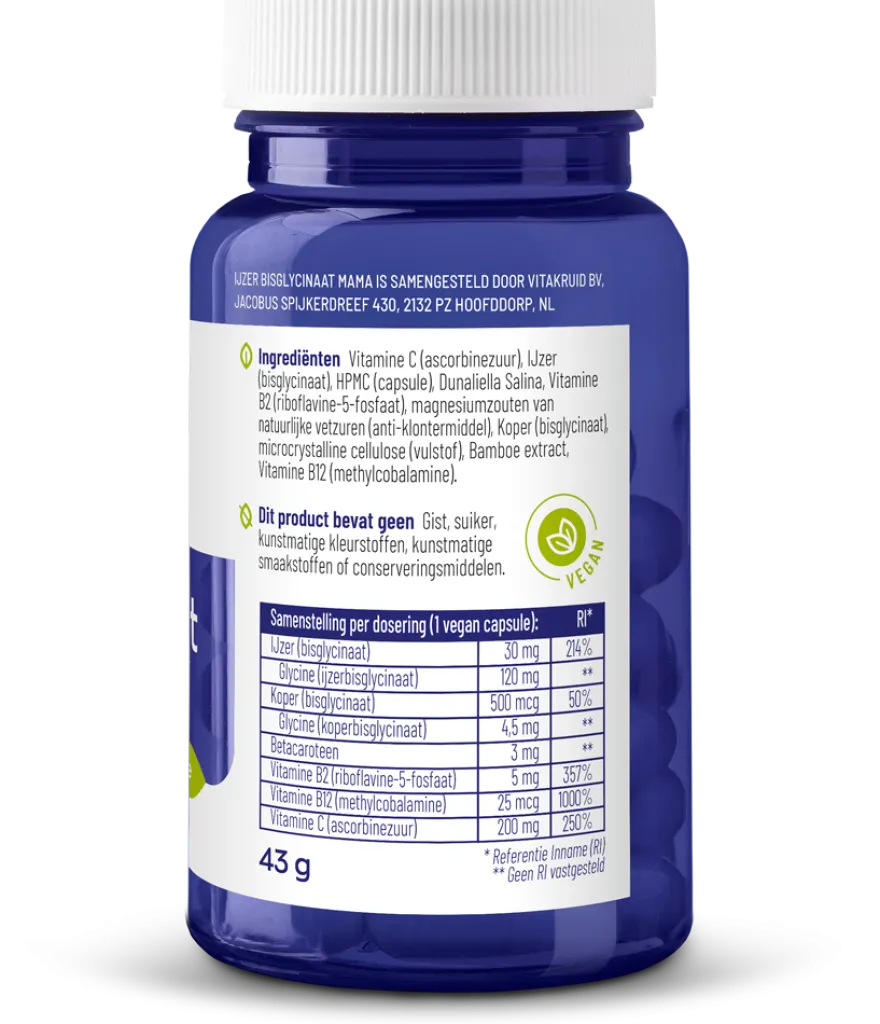 Vitakruid IJzer Bisglycinaat Mama (90 vega capsules)