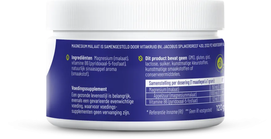 Vitakruid Magnesium Malaat met Vitamine B6 (P-5-P) (120 gr)