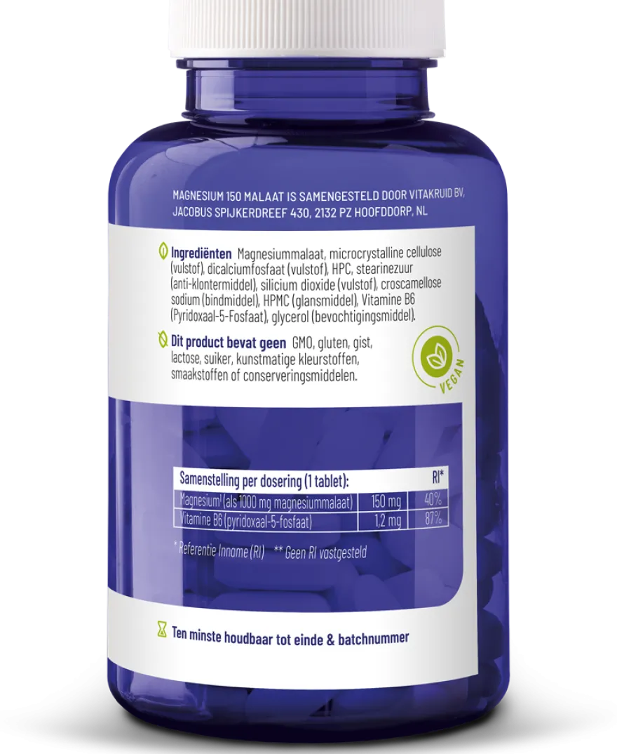 Vitakruid Magnesium 150 Malaat met Vitamine B6 (P-5-P) (90 tabletten)