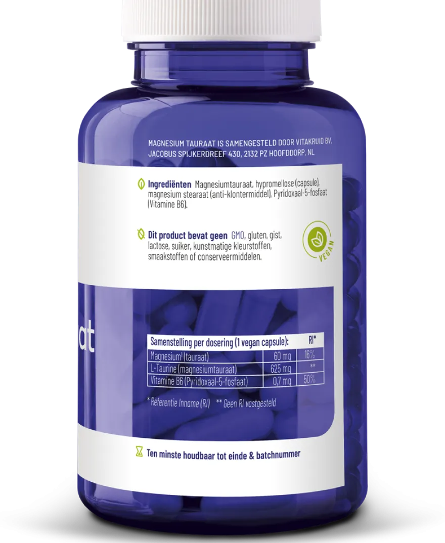 Vitakruid Magnesium Tauraat met Vitamine B6 (P-5-P) (180 vega capsules)