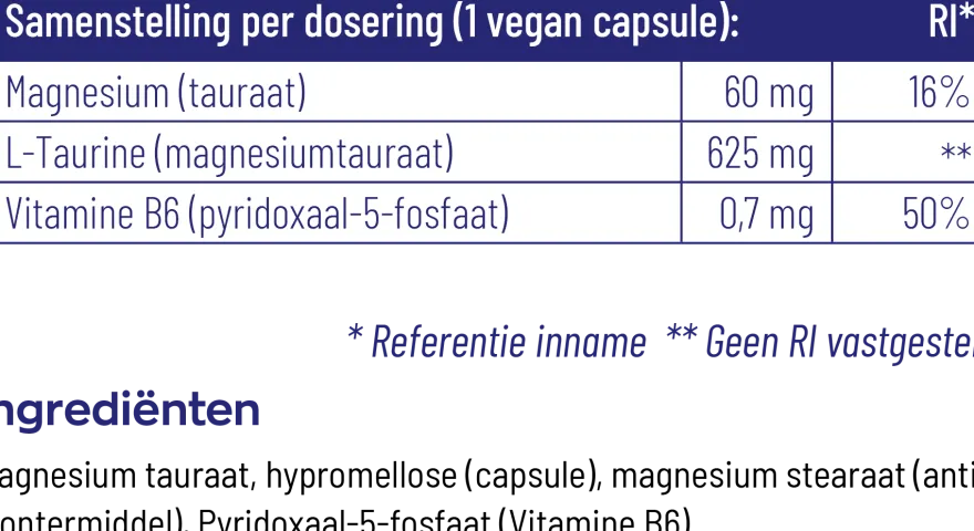 Vitakruid Magnesium Tauraat met Vitamine B6 (P-5-P) (180 vega capsules)