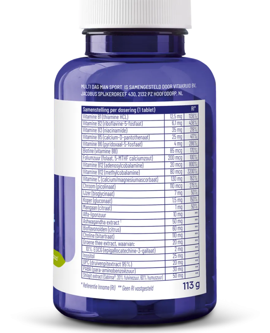 Vitakruid Multi Dag Man Sport 100% Vegan (90 tabletten)