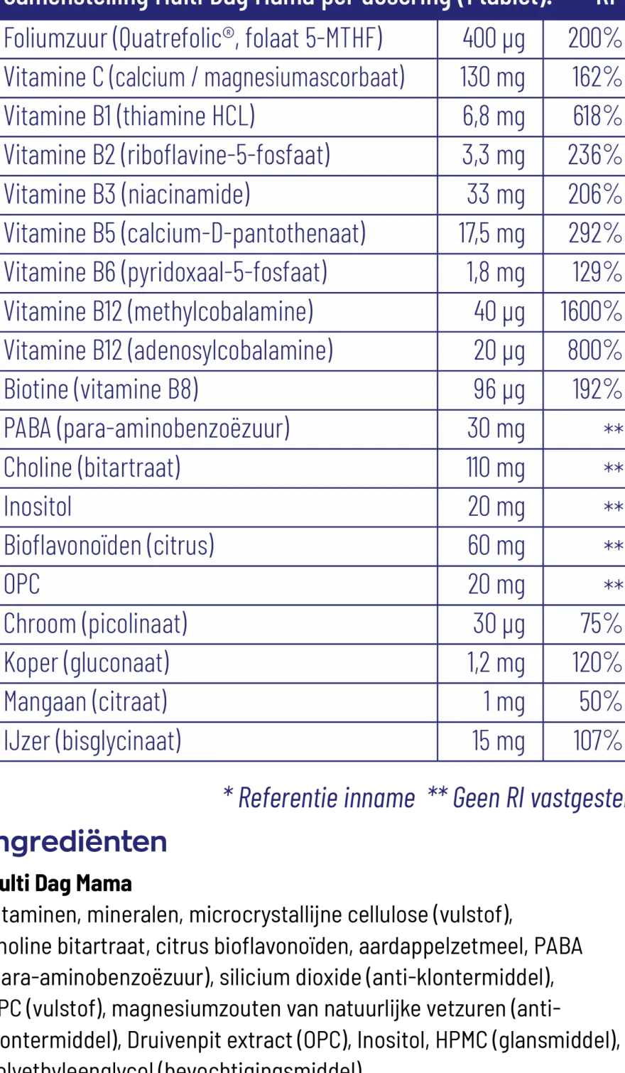 Vitakruid Multi Dag & Nacht Mama 100% Vegan (2 x 30 tabletten)