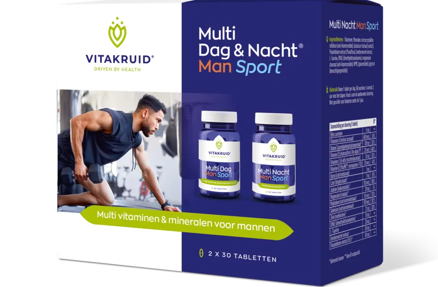 Vitakruid Multi Dag & Nacht Man Sport 100% Vegan (2 x 30 tabletten)
