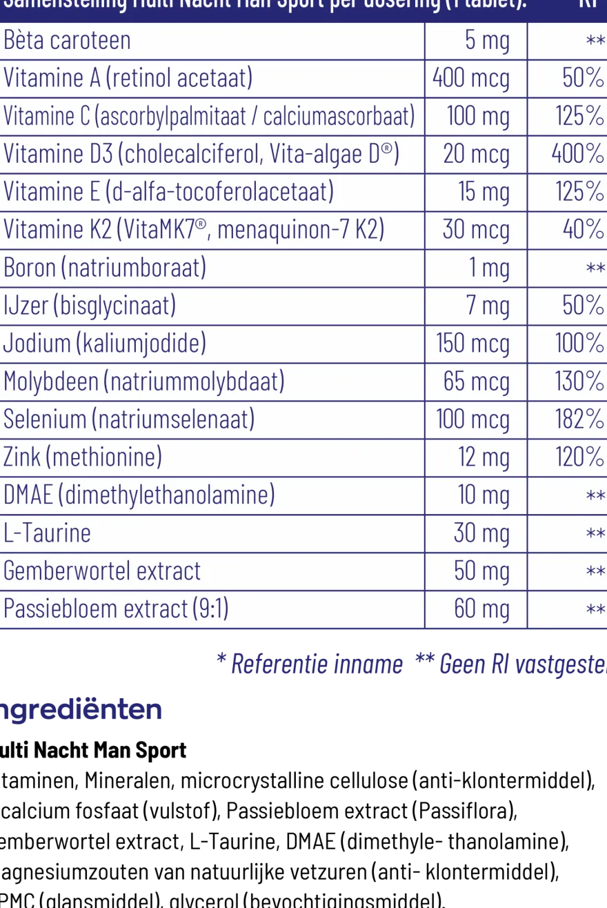 Vitakruid Multi Nacht Man Sport 100% Vegan (30 tabletten)