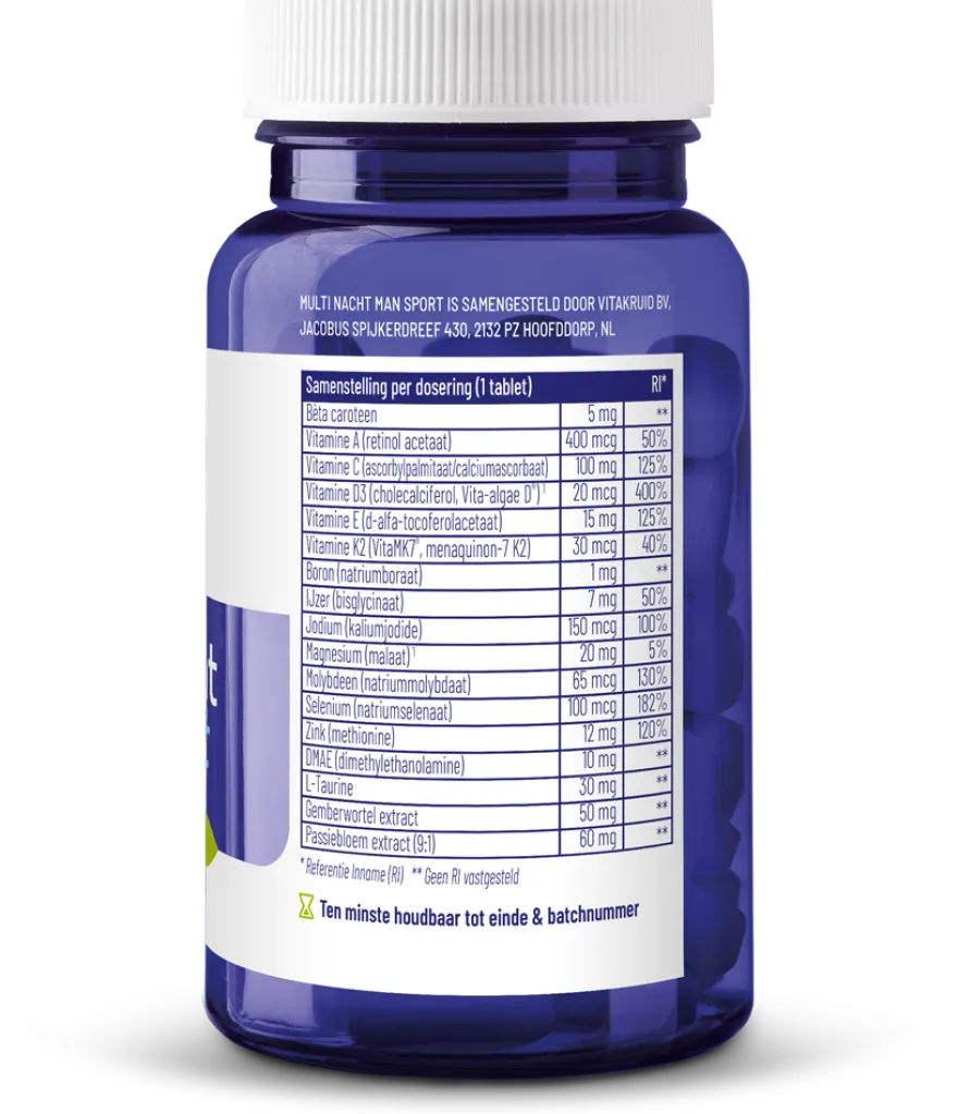 Vitakruid Multi Nacht Man Sport 100% Vegan (30 tabletten)
