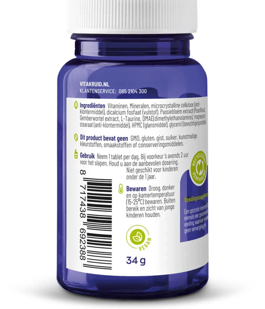 Vitakruid Multi Nacht Man Sport 100% Vegan (30 tabletten)