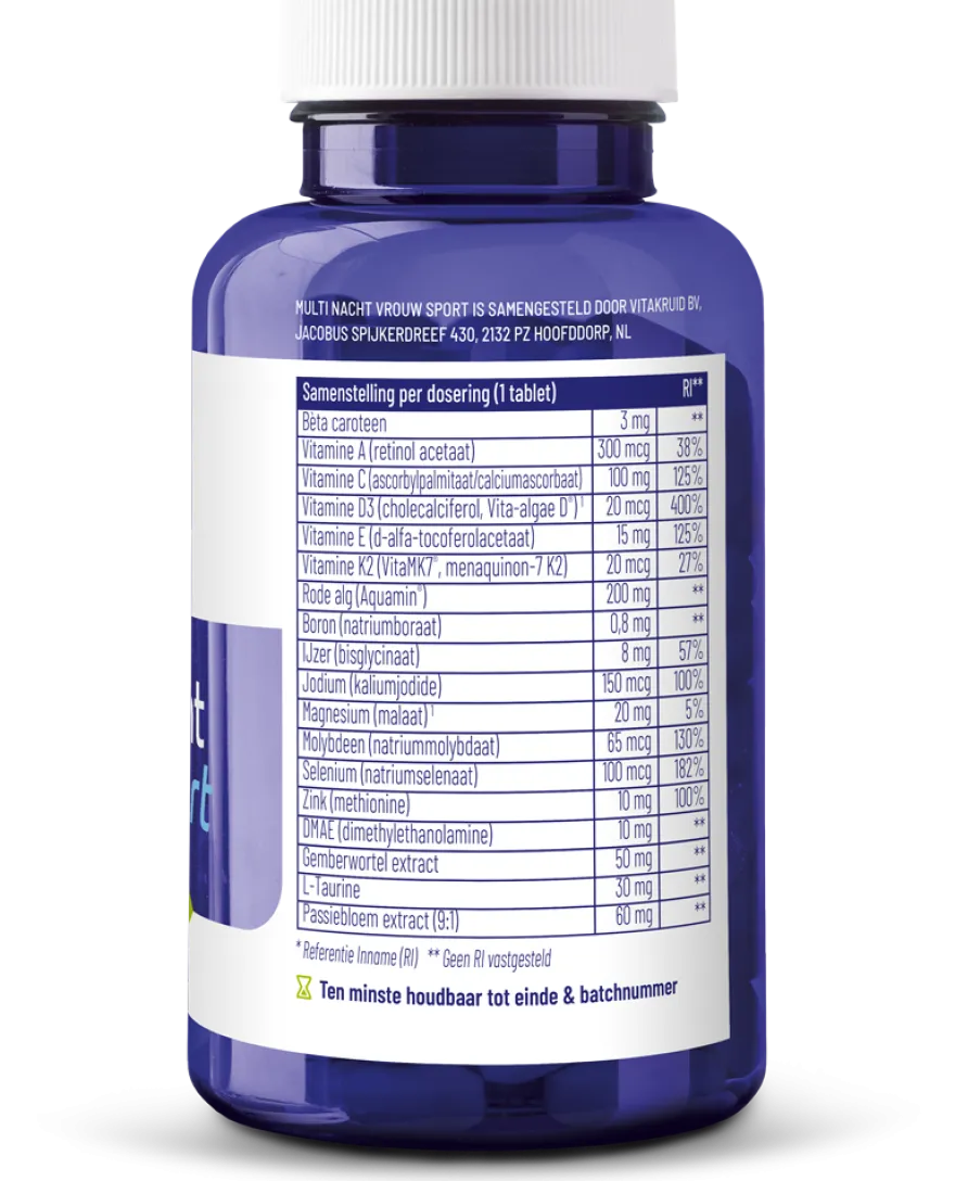 Vitakruid Multi Nacht Vrouw Sport 100% Vegan (90 tabletten)