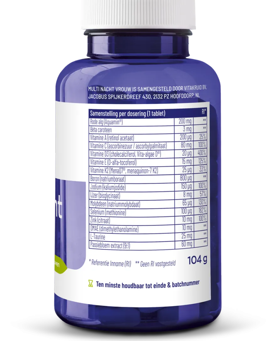 Vitakruid Multi Nacht Vrouw 100% Vegan (90 tabletten)