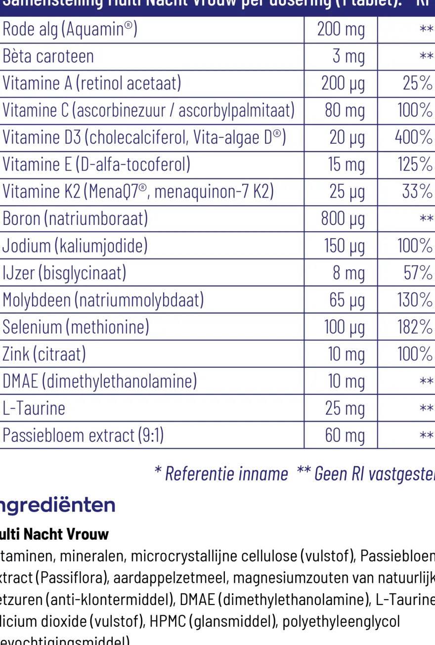 Vitakruid Multi Nacht Vrouw 100% Vegan (90 tabletten)