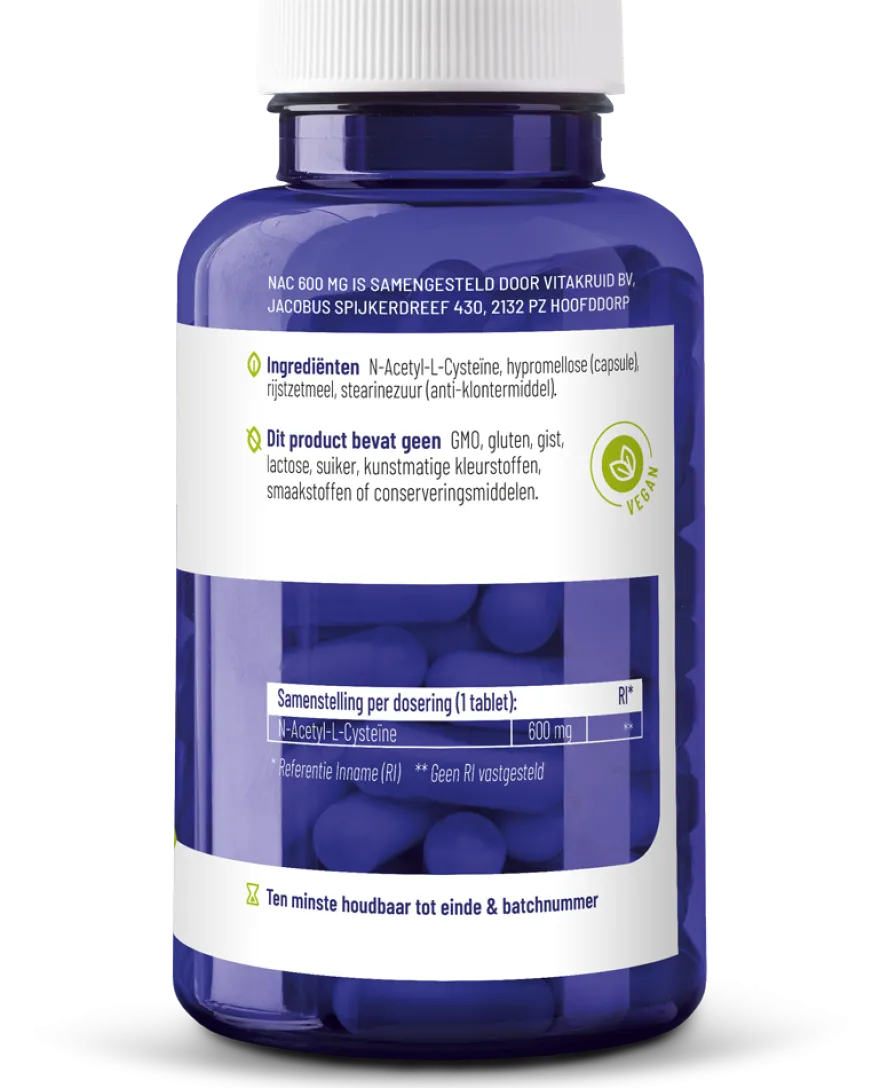 Vitakruid NAC 600 mg N-Acetyl-L-Cysteïne (90 vega capsules)