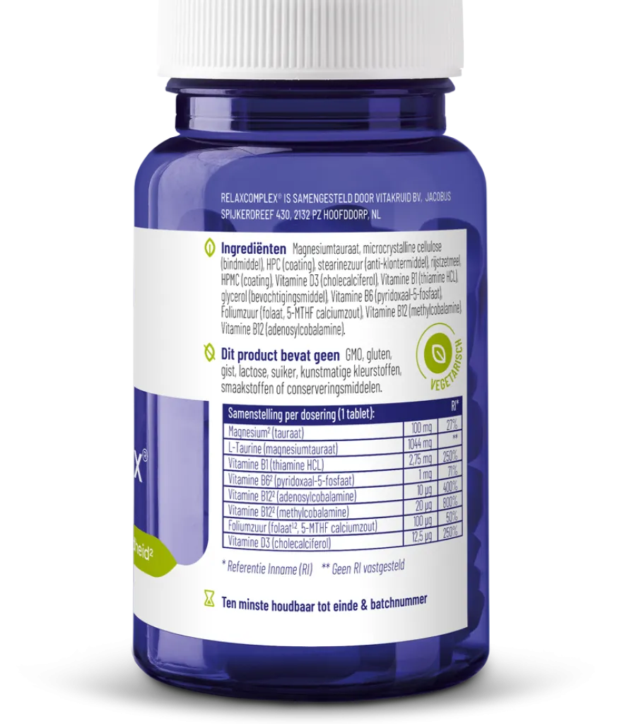 Vitakruid Relaxcomplex Oa Magnesium Tauraat & Vitamine D3 (30 tabletten)