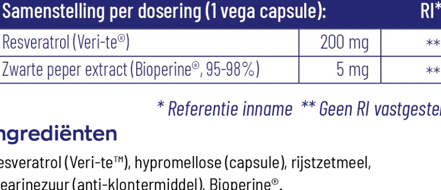 Vitakruid Resveratrol (Veri-Te®) 200 mg met Bioperine® (60 vega capsules)