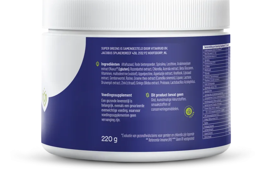 Vitakruid Super Greens 25 Nutrienten Oa Probiotica & Enzymen (220 gr)