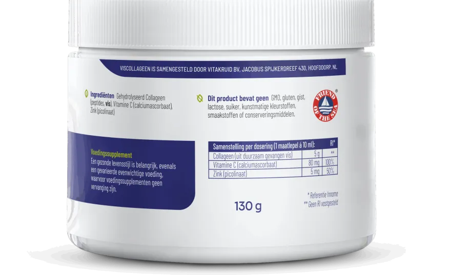 Vitakruid Viscollageen 99% Puur Collageen Vitamine C & Zink (130 gr)