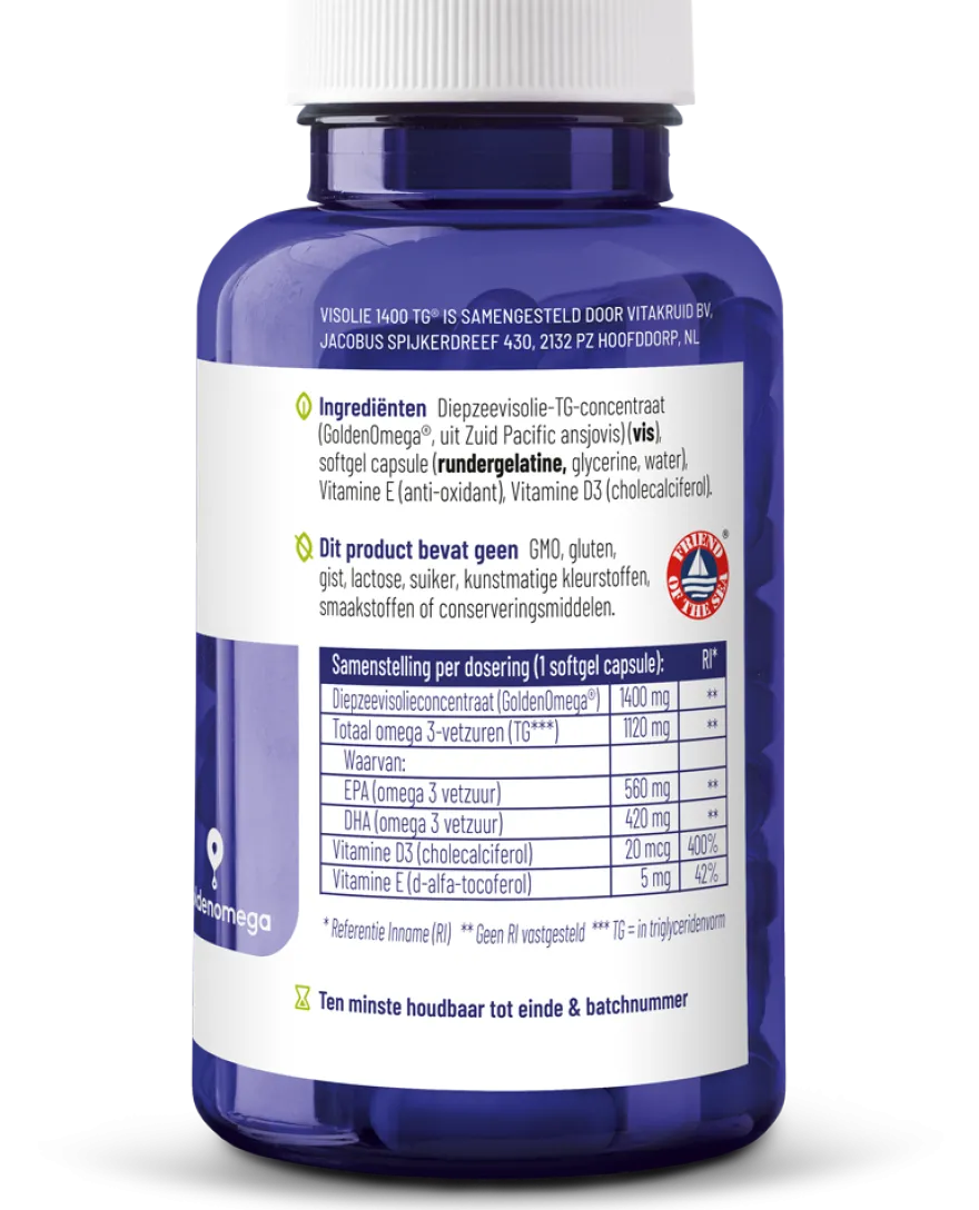 Vitakruid Visolie 1400 TG® Triglyceriden met D3 (60 softgels)