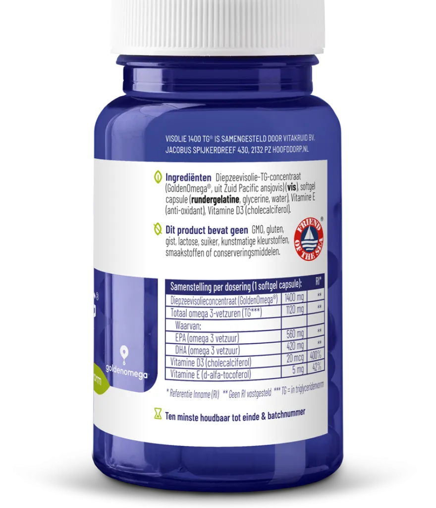Vitakruid Visolie 1400 TG® Triglyceriden met D3 (30 softgels)