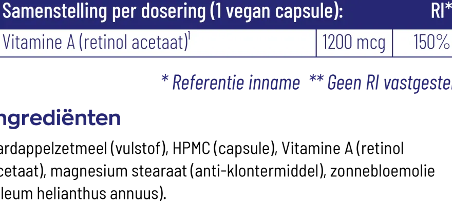 Vitakruid Vitamine A Retinol Acetaat 4000 IE Vegan (90 vega capsules)