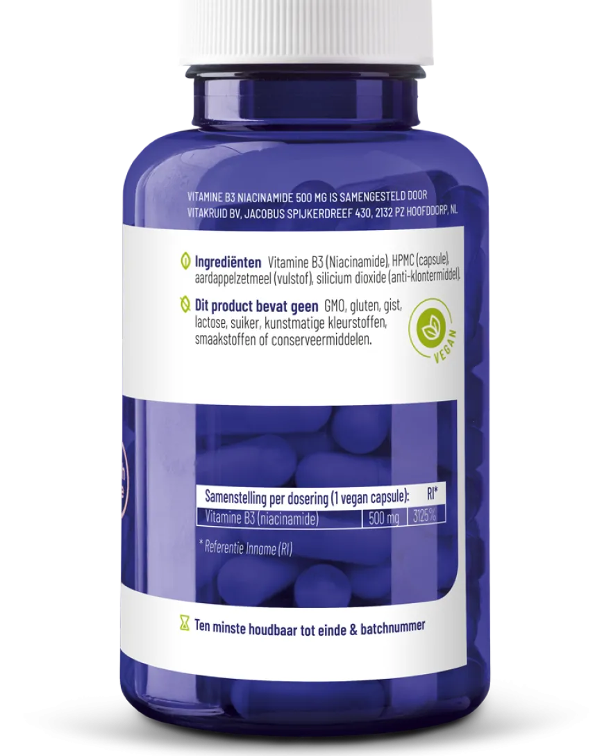 Vitakruid Vitamine B3 Niacinamide 500 mg Flush Free (90 vega capsules)