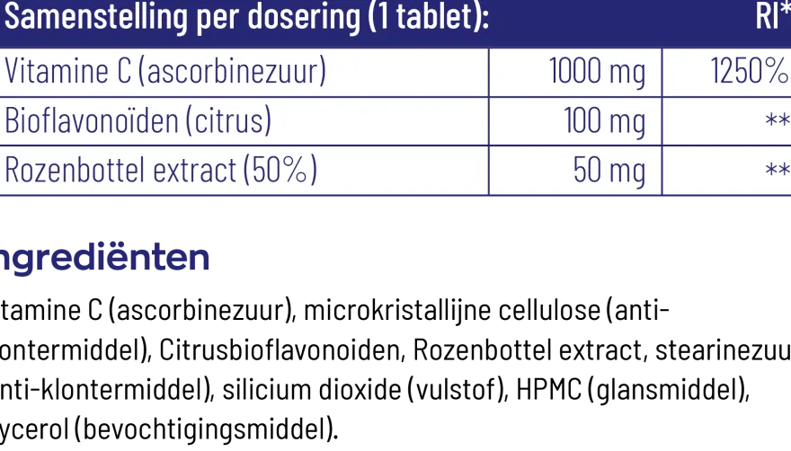 Vitakruid Vitamine C 1000 mg met Bioflavonoïden & Rozenbottel (180 tabletten)