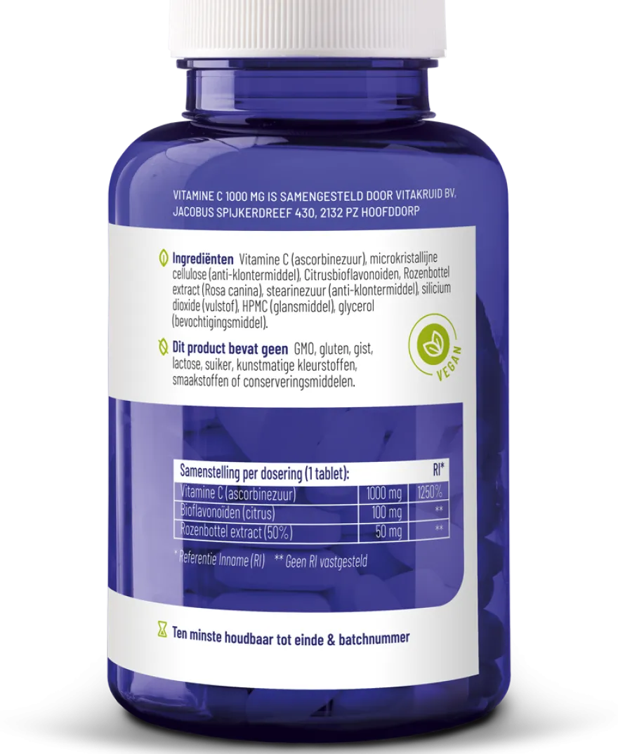 Vitakruid Vitamine C 1000 mg met Bioflavonoïden & Rozenbottel (180 tabletten)