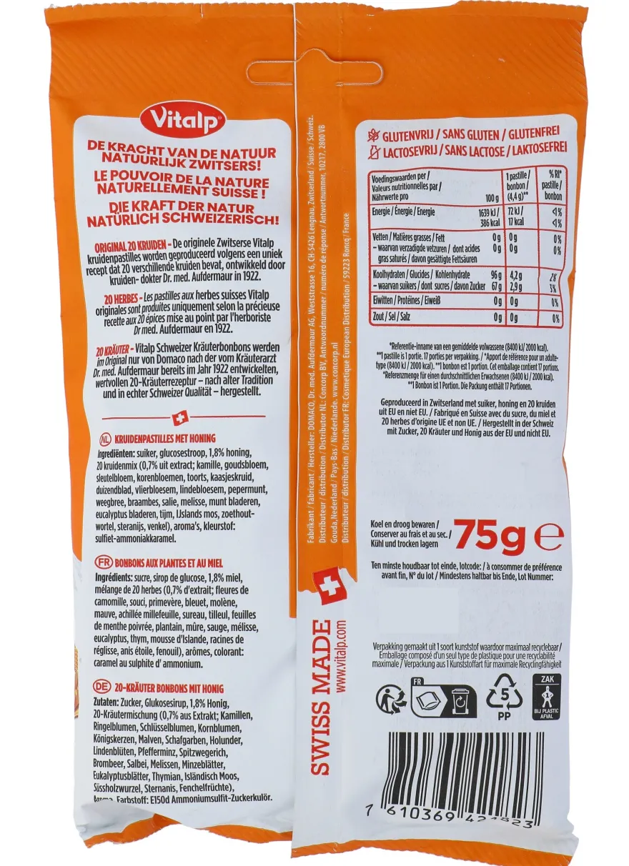 Vitalp Kruidenpastilles Honing (75 gr)