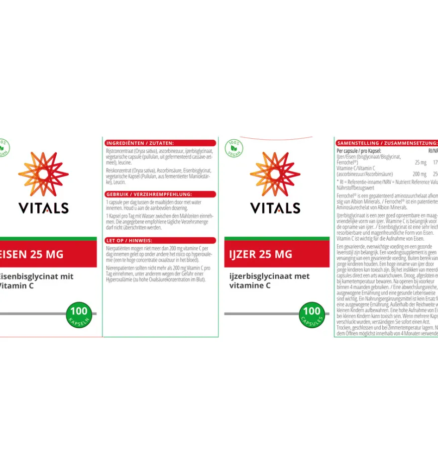 Vitals IJzer 25 mg met Vitamine C (100 capsules)