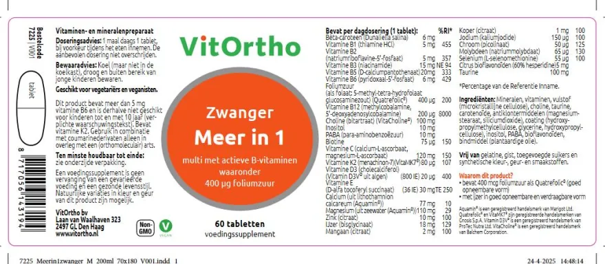 VitOrtho Meer in 1 Zwanger (60 tabletten)