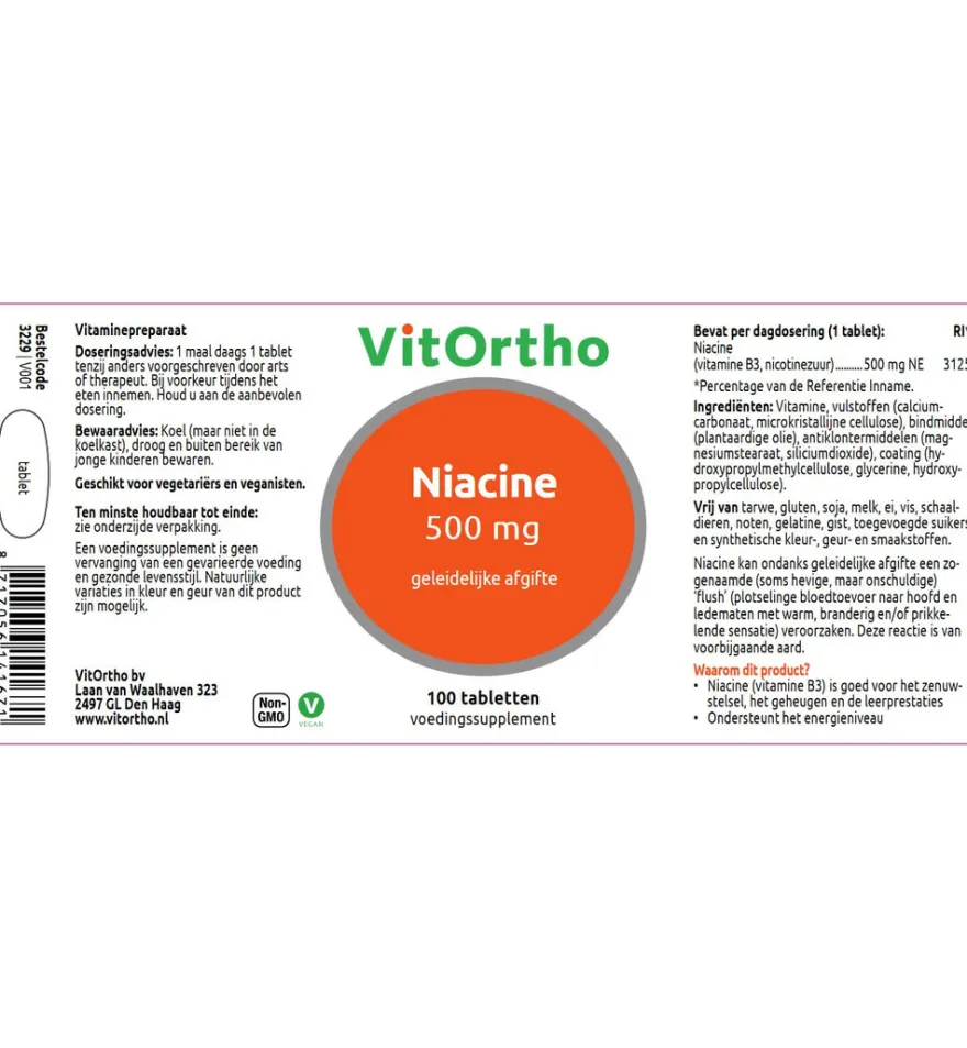 VitOrtho Niacine 500mg (100 tabletten)