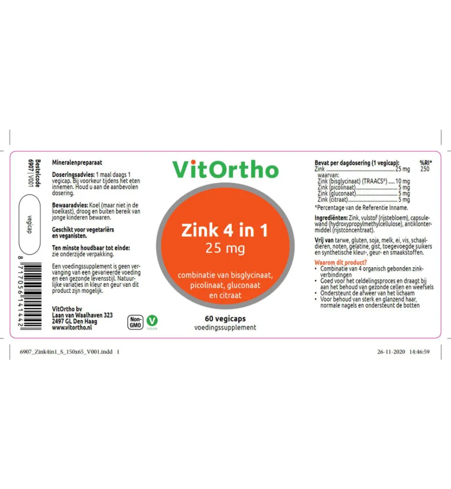 VitOrtho Zink 4-in-1 (60 vega capsules)