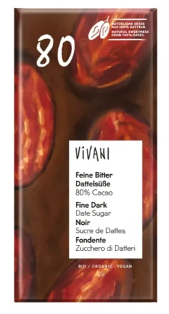 Vivani Chocoladereep Puur 80% Cacao Date Sugar (80 gr)