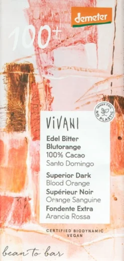 Vivani Chocolate-Bar Blutorange Dark 100% (90 gr)