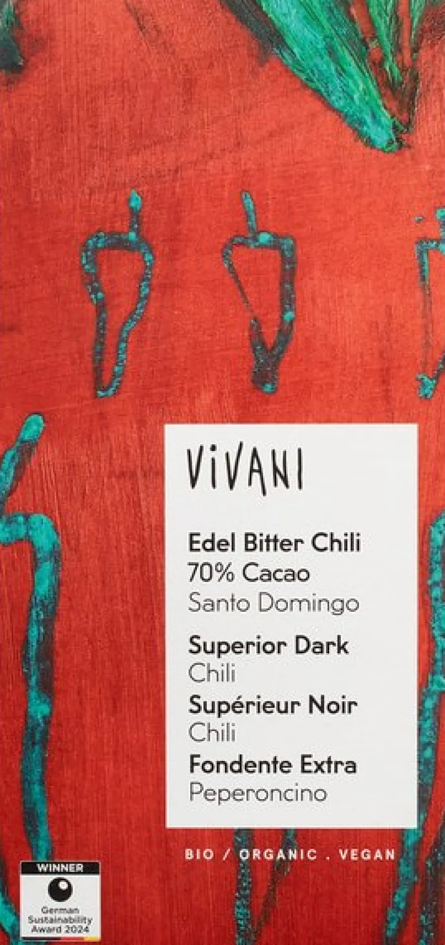 Vivani Chocolate Bar Superior Dark Chili 70% Cacao (80 gr)
