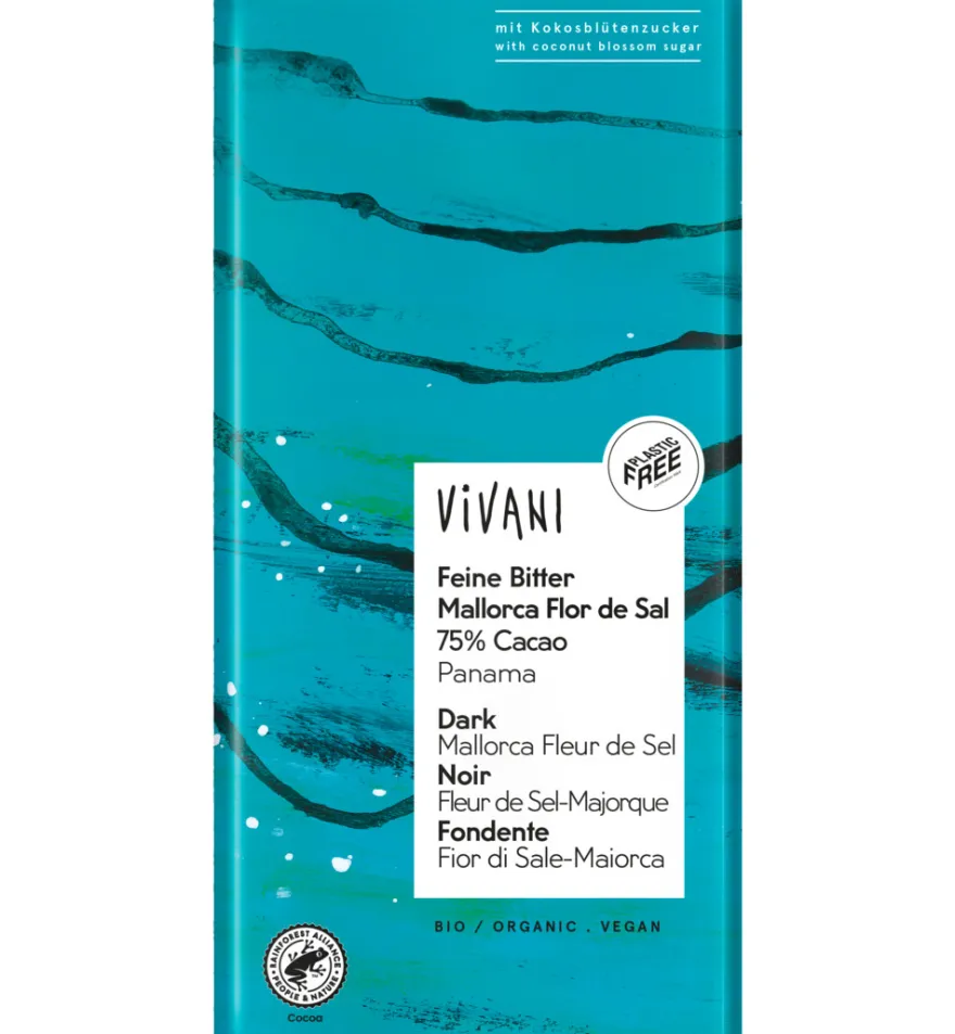 Vivani Dark 75% Panama cocoa Mallorca fleur de sel bio (80 gr)