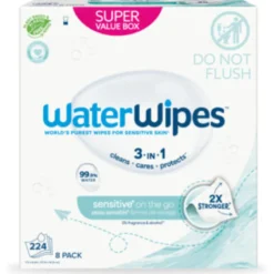 Waterwipes On The Go Doekjes – Plasticvrij – Gevoelige Huid (8 x 28 stuks)