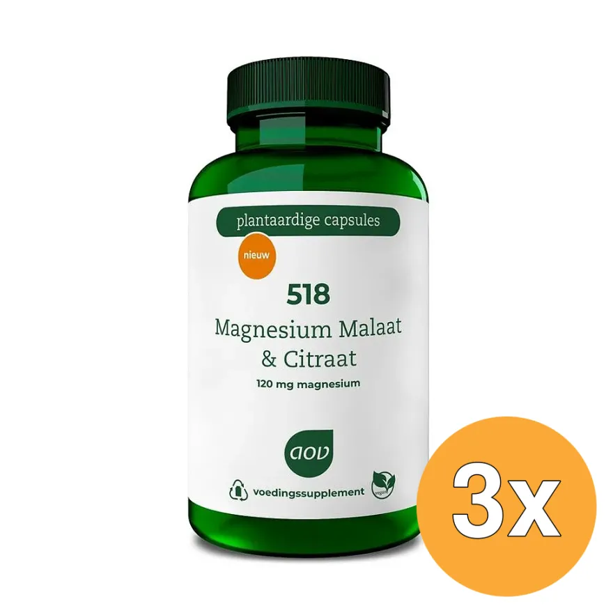 3x AOV 518 Magnesium Malaat & Citraat (90 vega capsules)