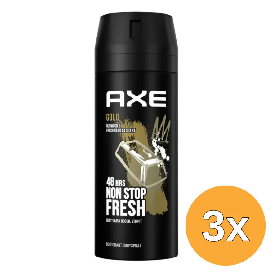 3x Axe Deodorant bodyspray gold (150 ml)