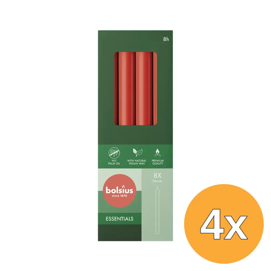 4x Bolsius Dinerkaarsen 230/20 Delicate Red (8 stuks)