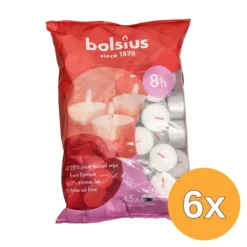 6x Bolsius Duurzaam Theelicht 8-Uur Zak Wit (45 stuks)