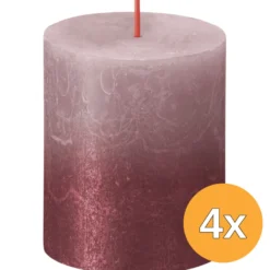 4x Bolsius Fading Metallic Rustiekkaars 80/68 Ash Rose + Red (1 stuk)