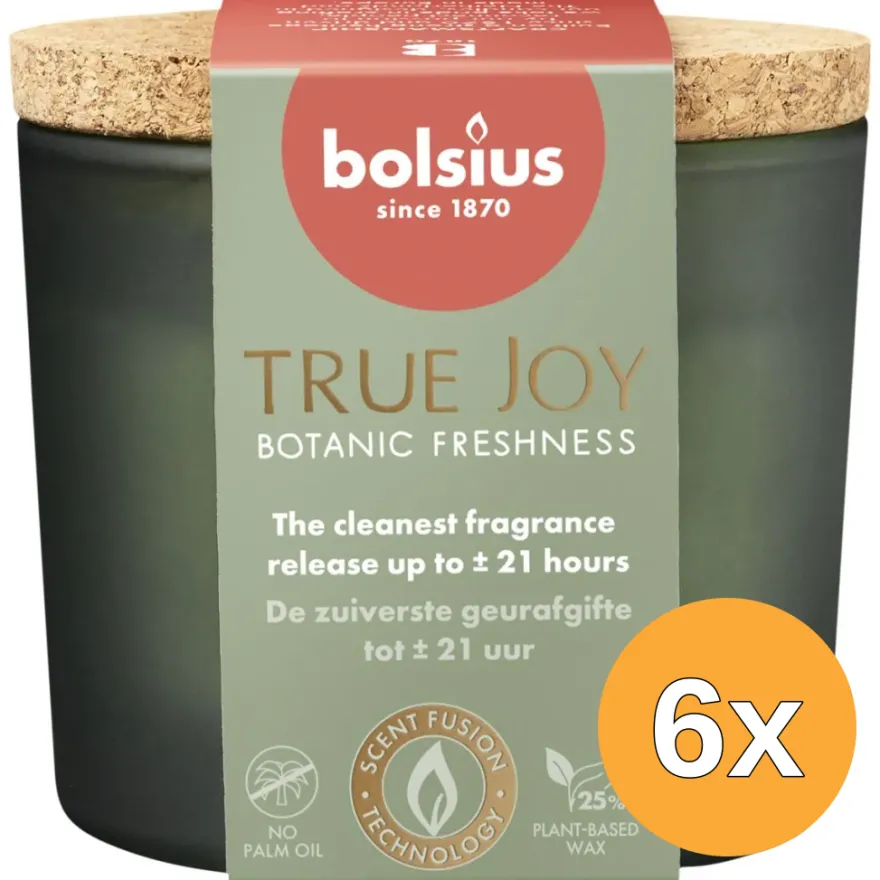 6x Bolsius Geurglas Met Kurk 66/83 True Joy Botanic Freshness (1 stuk)
