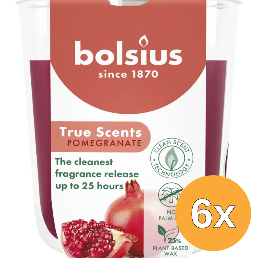 6x Bolsius Geurglas 80/73 True Scents Pomegranate (1 stuk)