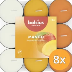 8x Bolsius Geurtheelicht 3,5U Mango Pack (18 stuks)